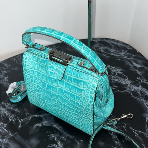 PATRICIA NASH Nela Satchel Blue Leather Crossbody Bag AUTHENTIC -Broken Latch - Picture 4 of 9